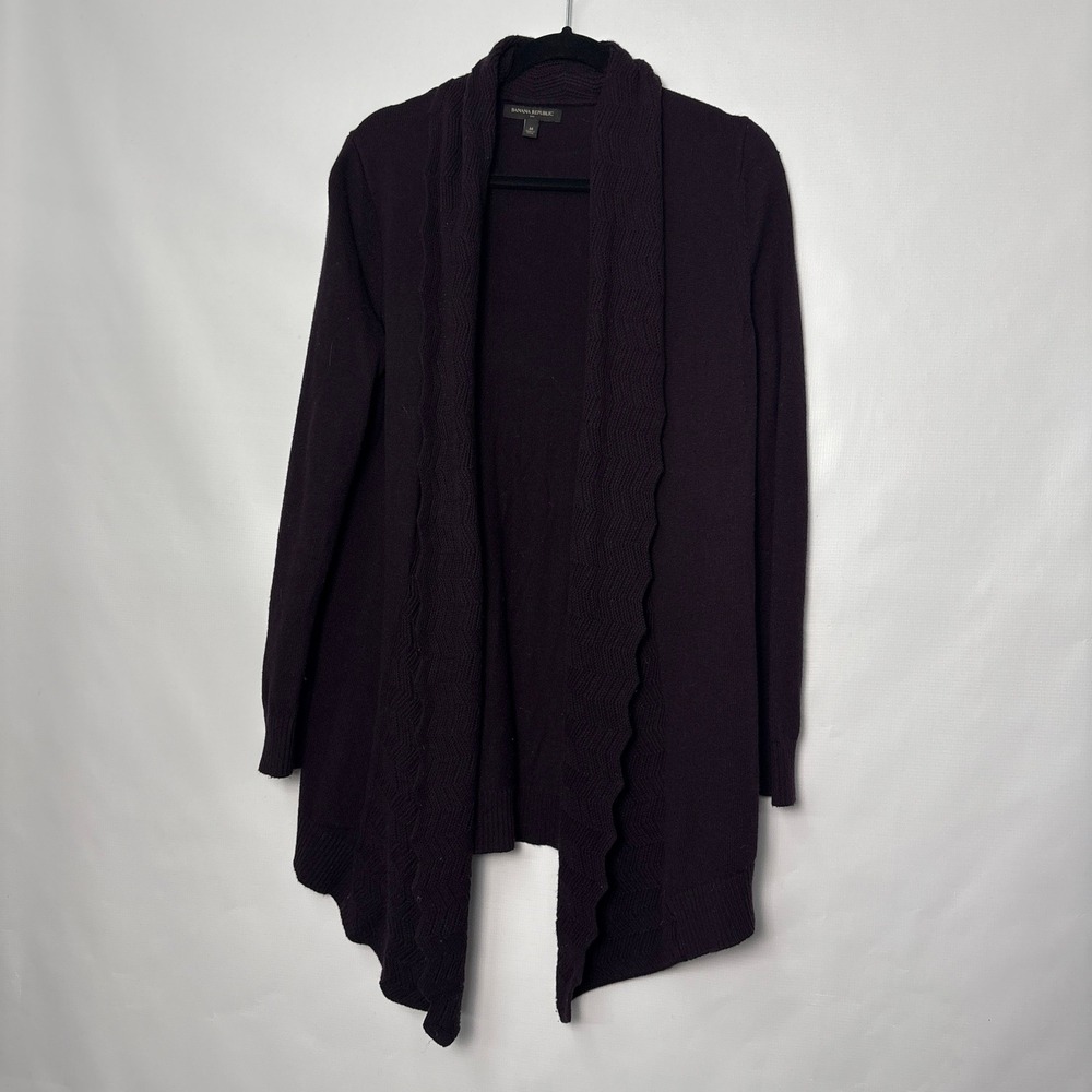 Banana Republic Womens Medium Plum Purple Open Front Shawl Cardigan Wool Blend